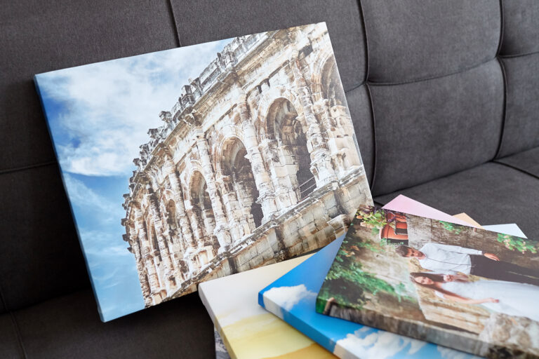Stretched photo canvas prints with gallery wrap on frame